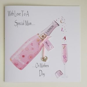 Personalised Pink Champagne Mothers Day Card  Like A Mum To Me Step Mum Mam Mother Mummy Any Relation, Event Or Colour (SKU0018)