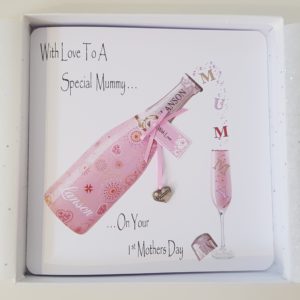 Personalised 1st Mothers Day Card Pink Champagne Like A Mum To Me Step Mum Mam Mother Mummy Any Person, Event Or Tipple (SKU158)
