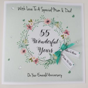 Personalised 55th Emerald Anniversary Card Mum & Dad Any Year, Colour Or Couple (SKU82)