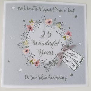 Personalised 25th Silver Anniversary Card Mum & Dad Any Year, Colour Or Couple (SKU81)