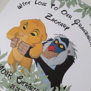 Personalised New Baby Or Christening Card Lion King Simba Rafiki Theme (SKU77)
