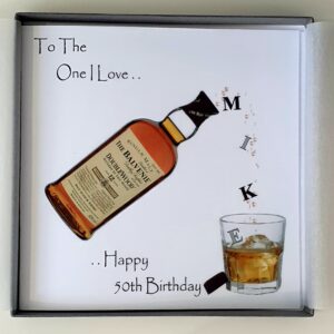 Personalised 50th Whiskey/Whisky Birthday Card Husband Any Relation, Age Or Tipple (SKU402)