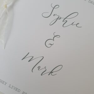 Personalised Contemporary Wedding Day Card Happily Ever After  Any Couple / Ribbon Colour (SKU570)