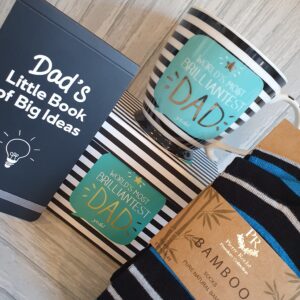 Perfect Present For Dad, Mug, Notebook, Bamboo Socks With Sweet Treat (SKU566)