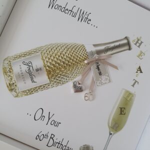 Personalised Prosecco 60th Birthday Card Wife Any Relation, Bottle Or Age (SKU431)