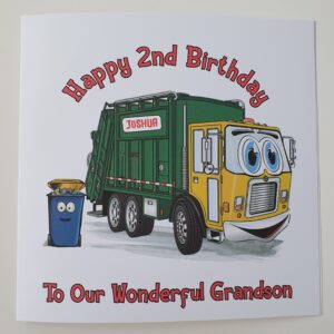 Personalised Dustbin Lorry 2nd Birthday Card For Grandson or Any Relation Or Age (SKU451)