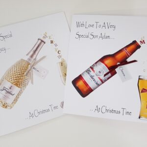Personalised Christmas Card Champagne Beer Special Son Daughter Any Person, Drink or Relation (SKU1006)