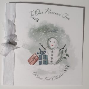 Personalised Son Daughter 1st Christmas Card, Grandson, Nephew, Niece, Brother, Any Relation / Ribbon Colour (SKU517)