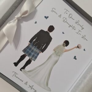 Totally Customisable Scottish Wedding Day Card Son Daughter In Law, Any Relation LGBT Other Tartans, Dresses, Skin Tone Available (SKU1143)