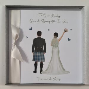 Totally Customisable Scottish Wedding Day Card Son Daughter In Law, Any Relation LGBT Other Tartans, Dresses, Skin Tone Available (SKU1143)