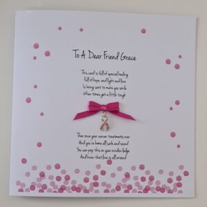 Personalised Get Well Cancer Card Pink Crystal Ribbon Auntie Friend Sister Mum Brother Sister Uncle Dad Any Person Or Colour (SKU1197)