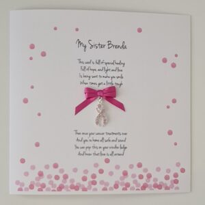 Personalised Get Well Cancer Card Pink Crystal Ribbon Sister Auntie Friend Mum Brother Sister Uncle Dad Any Person Or Colour (SKU1243)