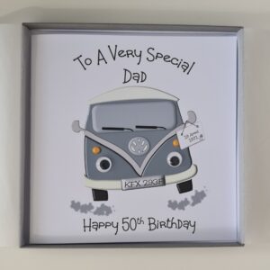 Personalised VW Camper Bay Window 50th Birthday Card Dad Husband Mum Wife Son Brother Daughter Sister Any Person, Age Or Colour (SKU1250)