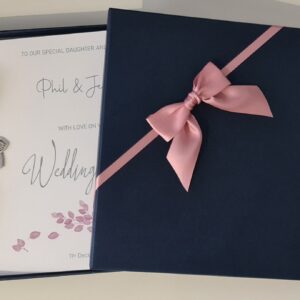 Personalised Contemporary Wedding Day Card Daughter Son In Law Sister Brother Granddaughter Grandson Special Couple Navy Blue Pink (SKU1344)