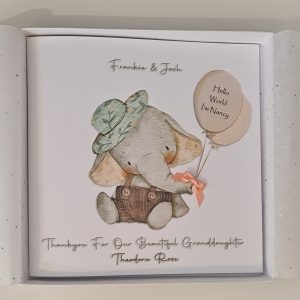 Personalised Thankyou For Our Beautiful Granddaughter New Baby Grandson Card Baby Girl Daughter Our Baby Boy Son Elephant (SKU1351)