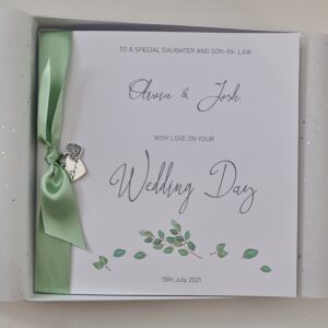 Personalised Wedding Day Card Son & Daughter In Law Eucalyptus, Sister Brother Granddaughter Grandson Special Couple Any Colour SKU1308