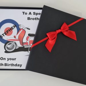 Personalised 65th Birthday Card Brother Friend Dad Son Lambretta Theme MODS Any Relation Or Age 30th 40th 50th 70th (SKU1292)