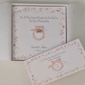 Contemporary Personalised Wedding Day Card Daughter & Son In Law, Any Couple Relation Colour LGBT Same Sex Marriage Blush (SKU1300)
