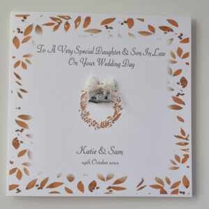 Contemporary Personalised Wedding Day Card Autumnal Daughter & Son In Law, Any Couple Relation Occasion Or Colour LGBT Same Sex (SKU1370)