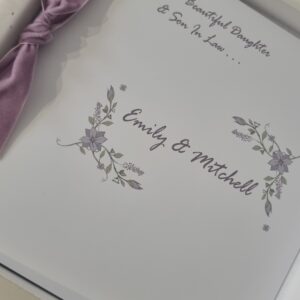 Contemporary Personalised Wedding Card Vintage Lilac Velvet Daughter & Son In Law Any Couple Occasion Colour LGBTQ Civil Partner (SKU1398)