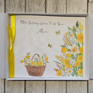 Personalised 90th Birthday Card Mum Daughter Sister Granddaughter Grandma Nannie Nanny Auntie Sister Daffodil Butterflies 70th 80th SKUFC11