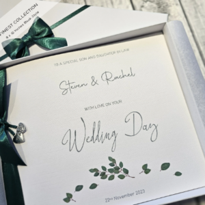 Personalised Elegant Wedding Day Card Son Daughter In Law Sister Brother Granddaughter Grandson Special Couple Forest / Bottle Green SKUFC10