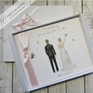 Finest Collection Totally Customisable Wedding Day Card Son Daughter In Law Any Couple Suit Kilt Tartan Dresses Skin Tone Hair (SKUFC07)