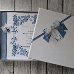 Personalised Wedding Day Card Daughter Son In Law Granddaughter Grandson Sister Brother Antique Blue Dusty Blue Any Colour Relation SKU1450