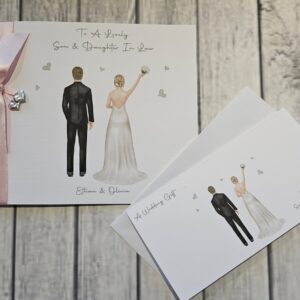 Finest Collection Totally Customisable Wedding Day Card Son Daughter In Law Any Couple Suit Kilt Tartan Dresses Skin Tone Hair (SKUFC07)