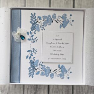 Personalised Wedding Day Card Daughter Son In Law Granddaughter Grandson Sister Brother Antique Blue Dusty Blue Any Colour Relation SKU1450
