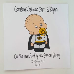 Personalised New Baby Card Batman Superhero Boy Or Girl – Other Superheroes Available (SKU669)