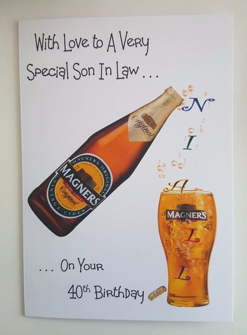Personalised 40th Birthday Card Son in law Bottle Cider