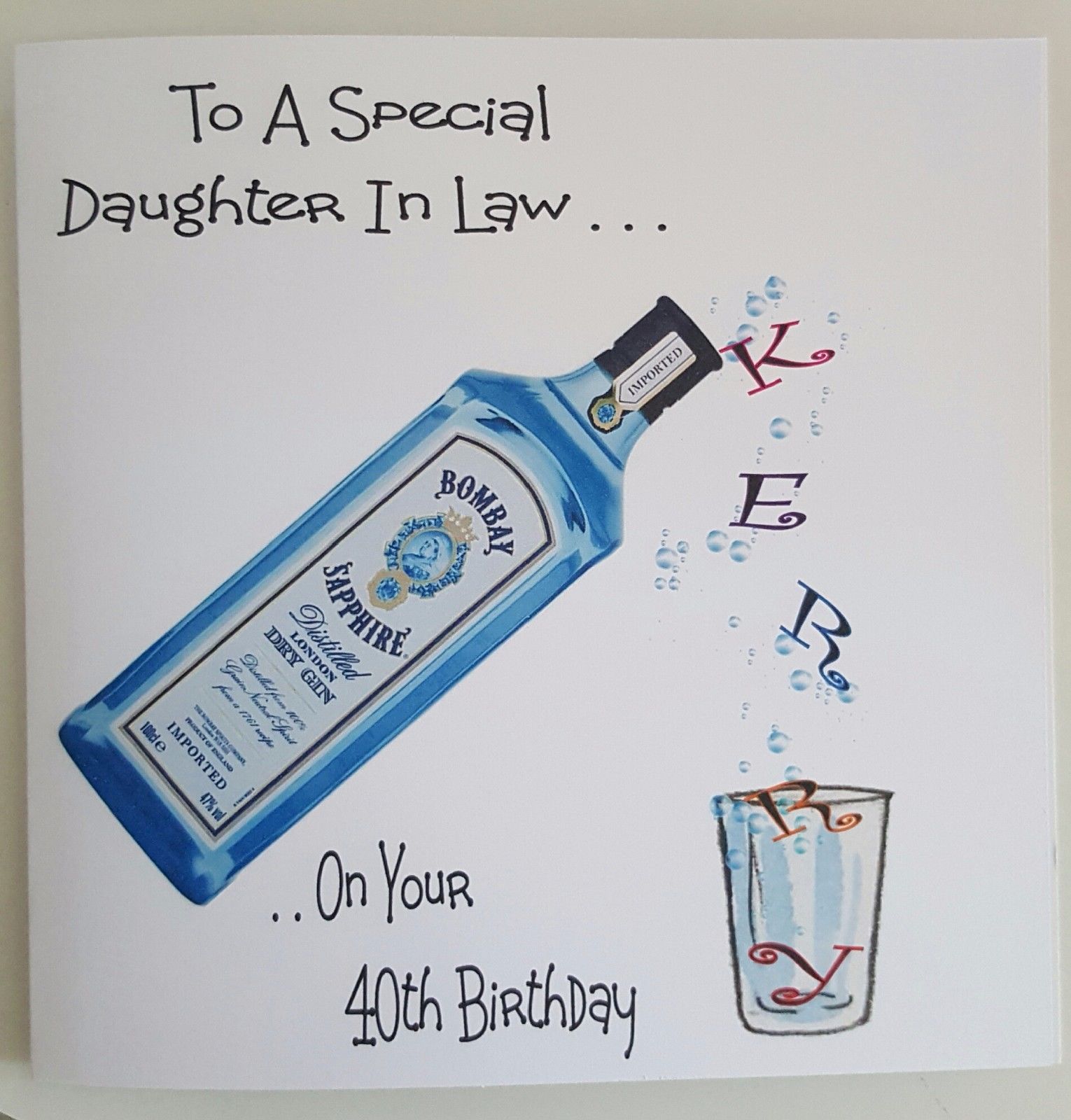 Personalised 40th Birthday Card Son in law Bottle Gin Any